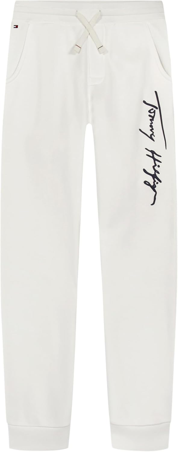

Флисовые спортивные брюки-джоггеры Tommy Hilfiger для мальчиков, застежка на шнурок, Signature Fresh White