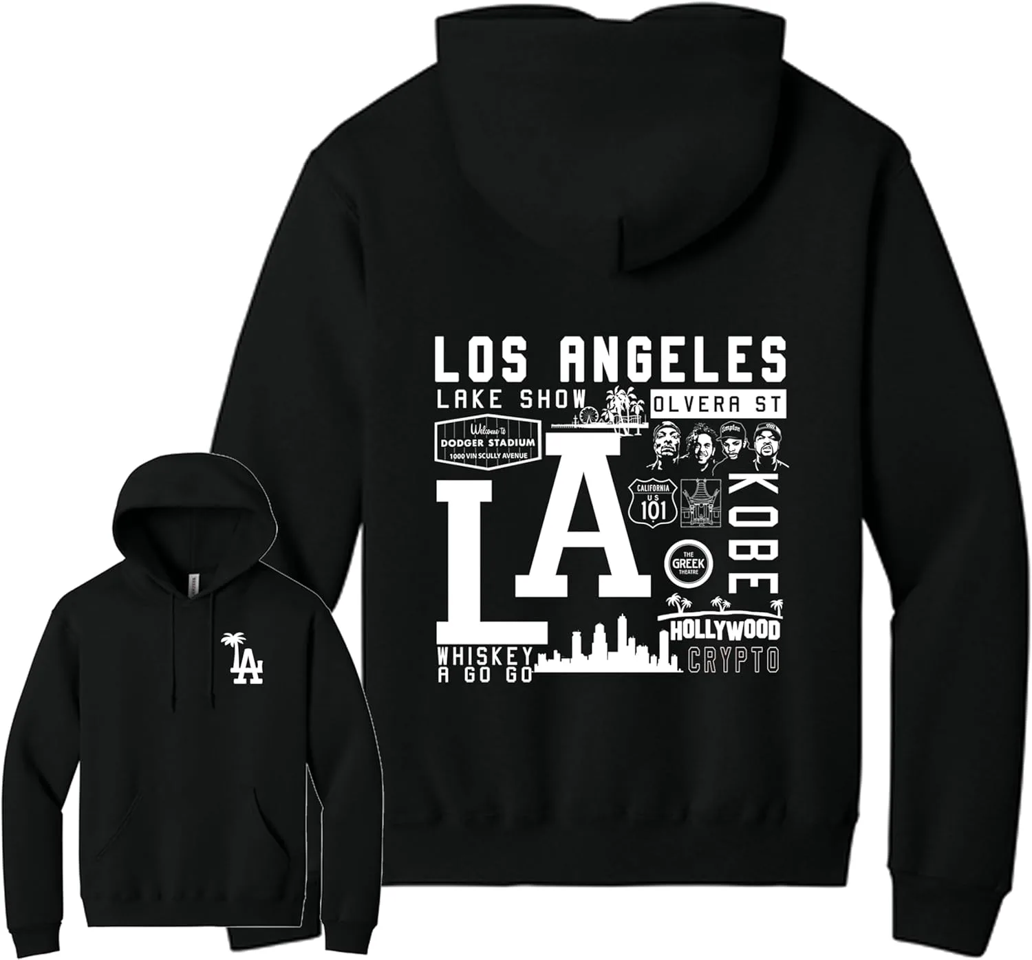 Толстовка с принтом Los Angeles City Landmarks и бейсбольной тематикой, Cotton Blend, Unisex