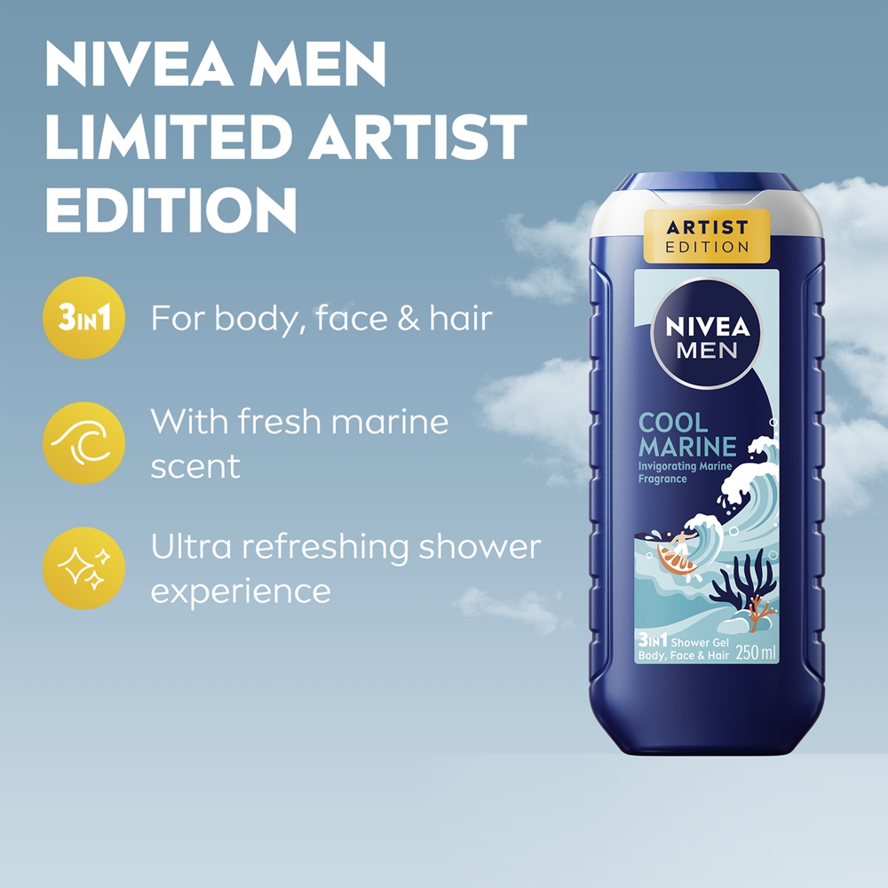 Мужской прохладный морской гель для душа для тела и волос Nivea, 250 мл — фото 3