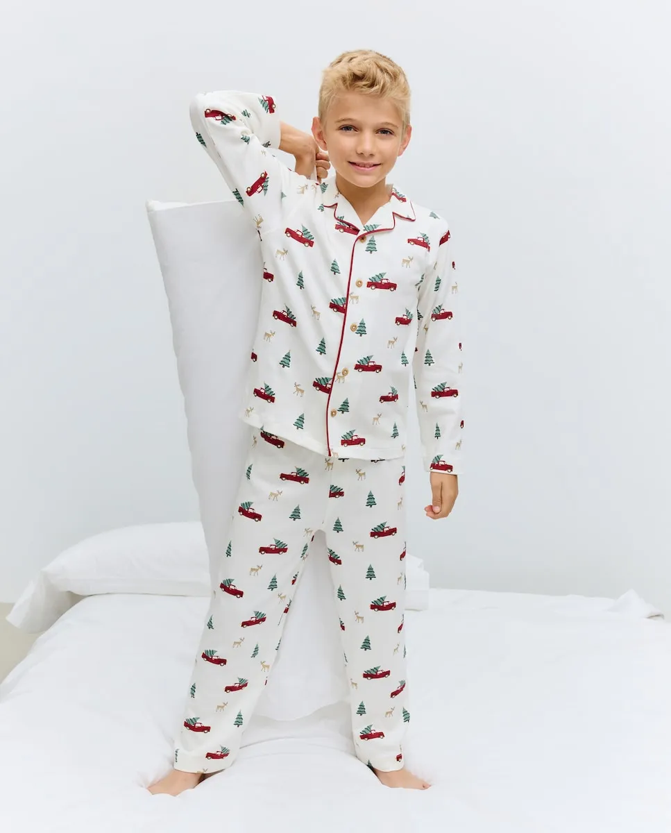 

Длинная пижама на пуговицах с рисунком машинок для мальчика Cotton Juice, черный