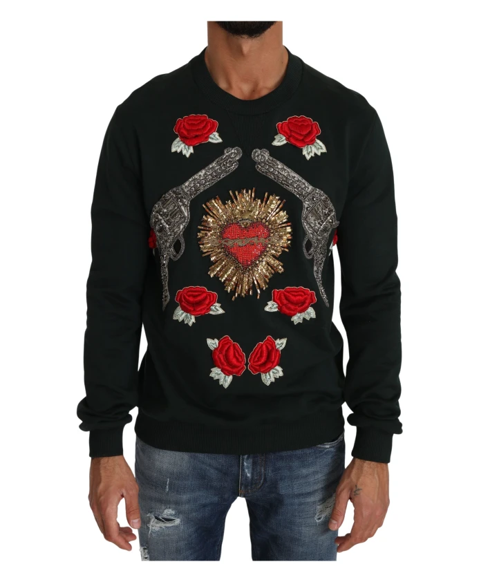 

Свитер с хрустальным сердцем и розами и пистолетами Dolce & Gabbana, зеленый