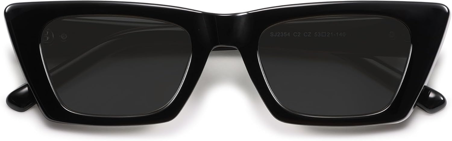 

SOJOS Модные прямоугольные поляризованные солнцезащитные очки «кошачий глаз» для женщин и мужчин, ретро, ​​маленькие узкие солнцезащитные очки с плоской верхней частью SJ2354, Black/Grey