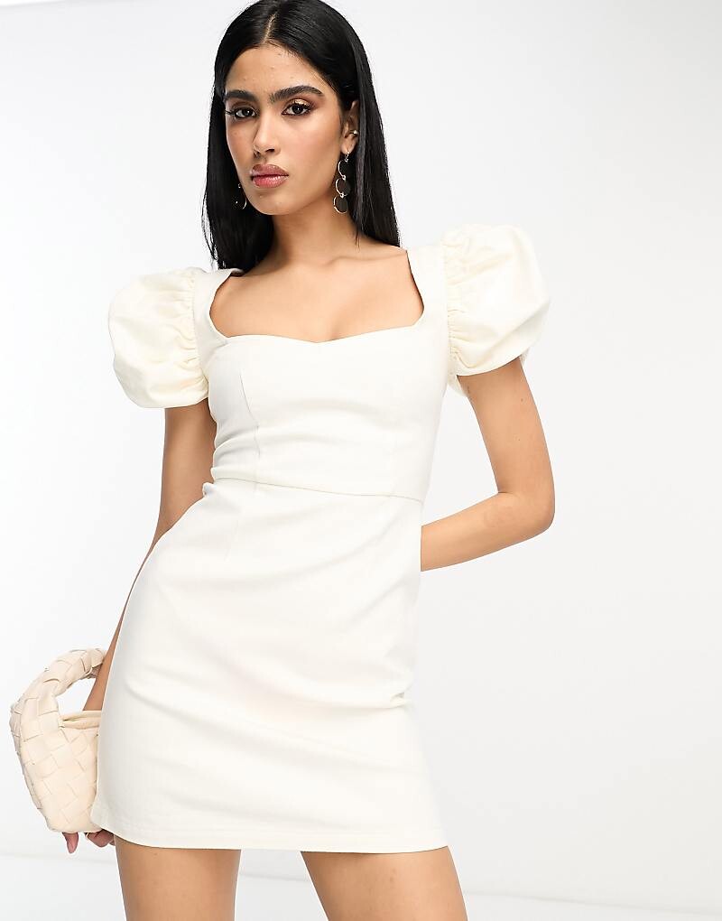 

ASOS DESIGN Белое джинсовое мини-платье с пышными рукавами