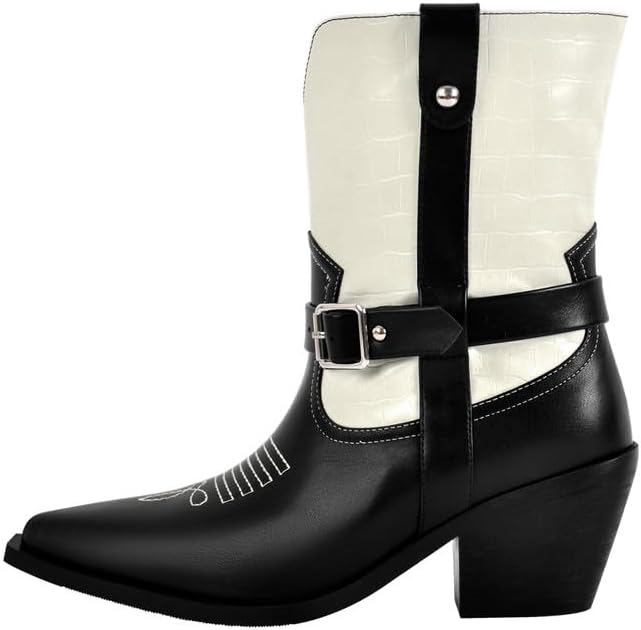 

Ботинки-ковбойки VERISSON с острой ноской, невысоким блок-каблуком, массивным каблуком, модные западные ботильоны с пряжкой, Zebra