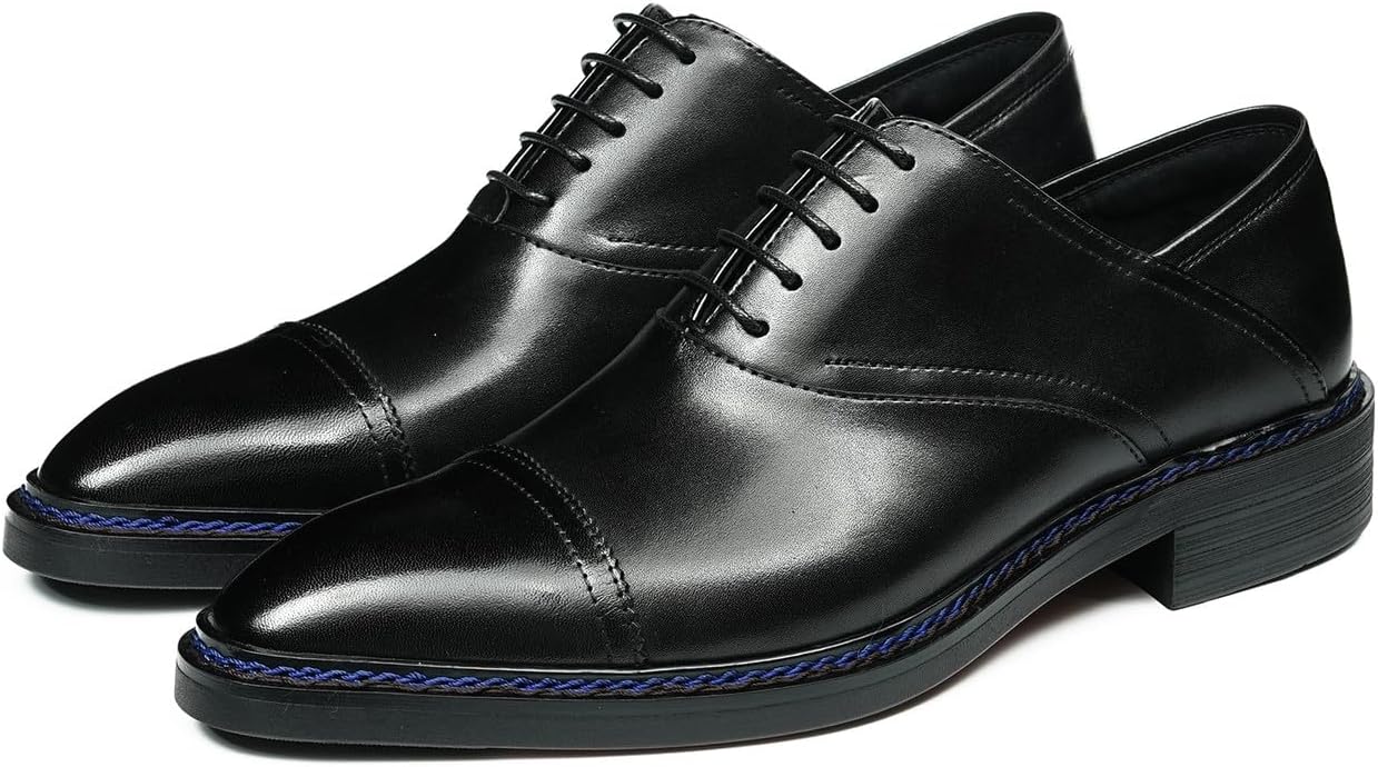 

Мужские туфли-оксфорды Santimon с закрытым носком - из натуральной кожи, на шнуровке, для формальной одежды, бизнеса и свадеб, с удобной амортизирующей стелькой, отполированным верхом и нескользящей резиновой подошвой, черный