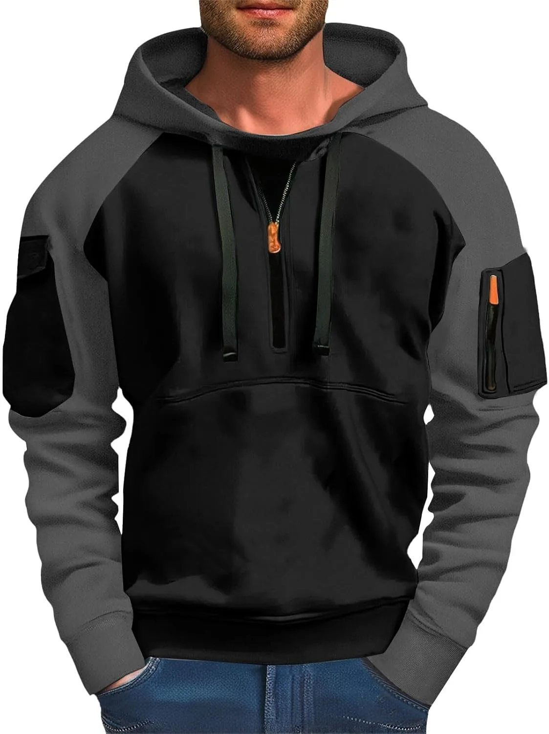 

Тактический худи с капюшоном для мужчин, винтажный цветной блок, рукав реглан