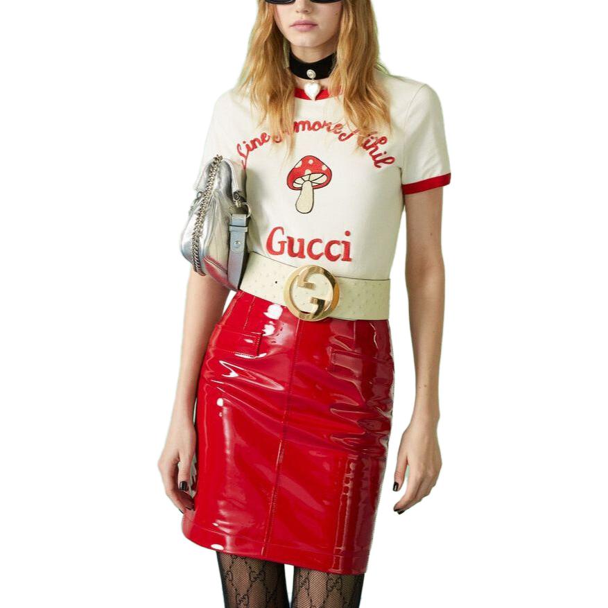 Футболка женская GUCCI классическая модель, универсальный крой, экрю — фото 4
