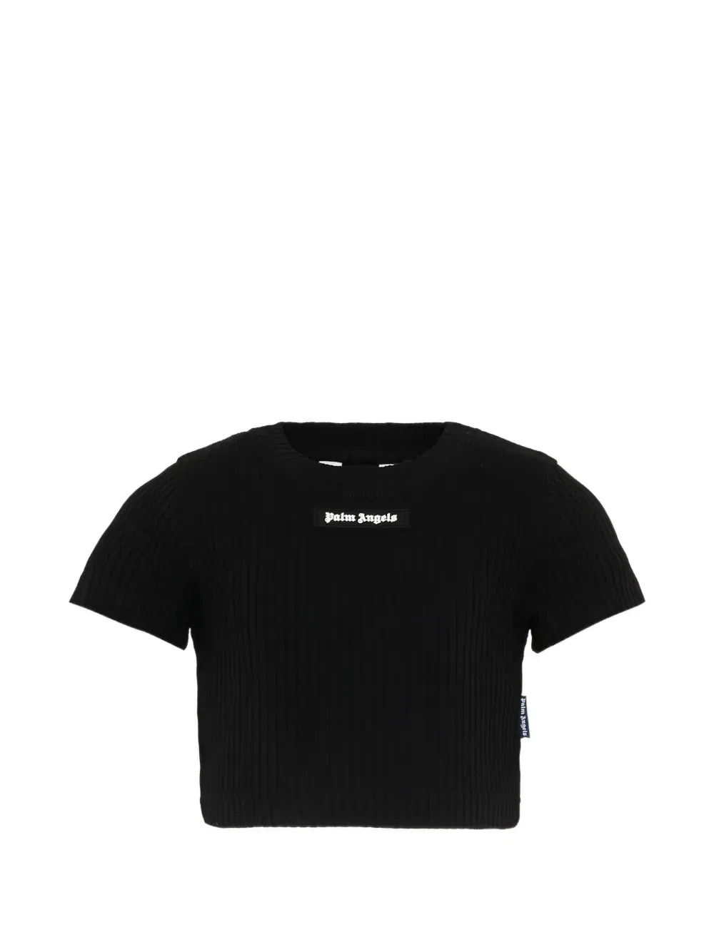 Укороченный топ в рубчик с короткими рукавами Palm Angels Kids, черный