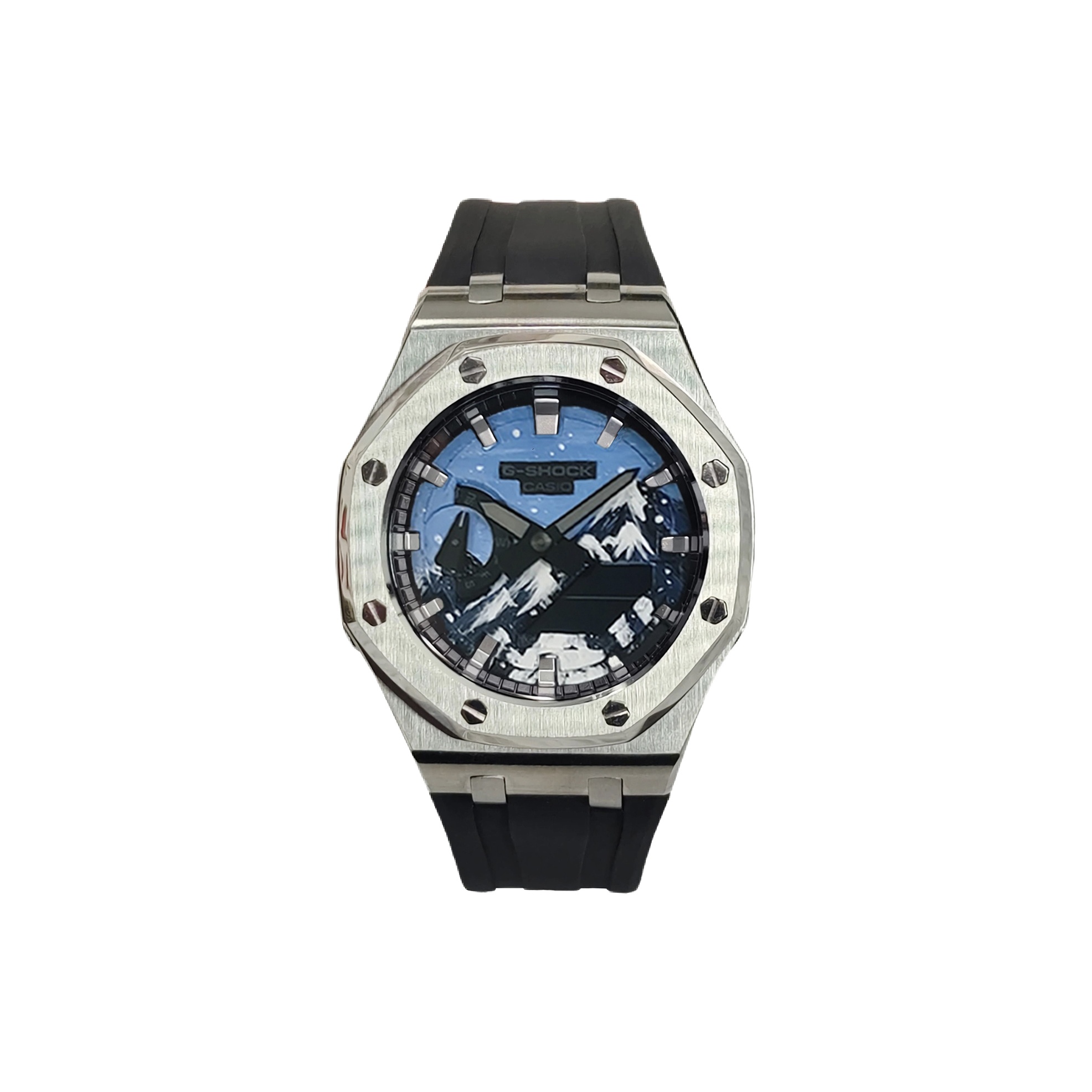 

CASIO Часы Men Liquid Crystal/Analog Dual Display Series 44mm Black Watch, Snow Mountains Watch Dial