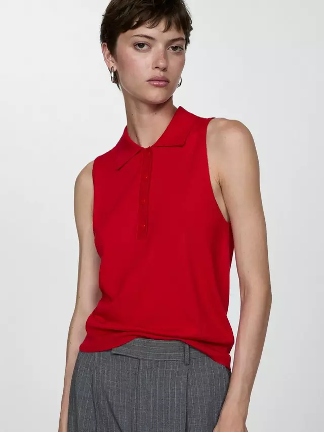 

Топ Mango Paco Sleeveless Polo Knit, красный
