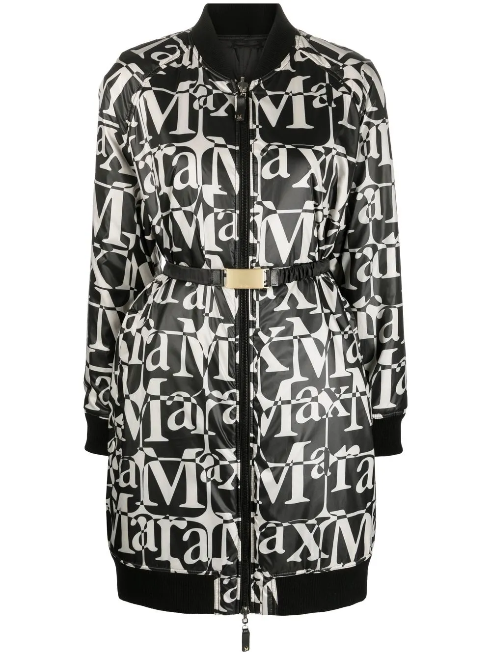 

Пальто с поясом и логотипом MAX MARA, черный