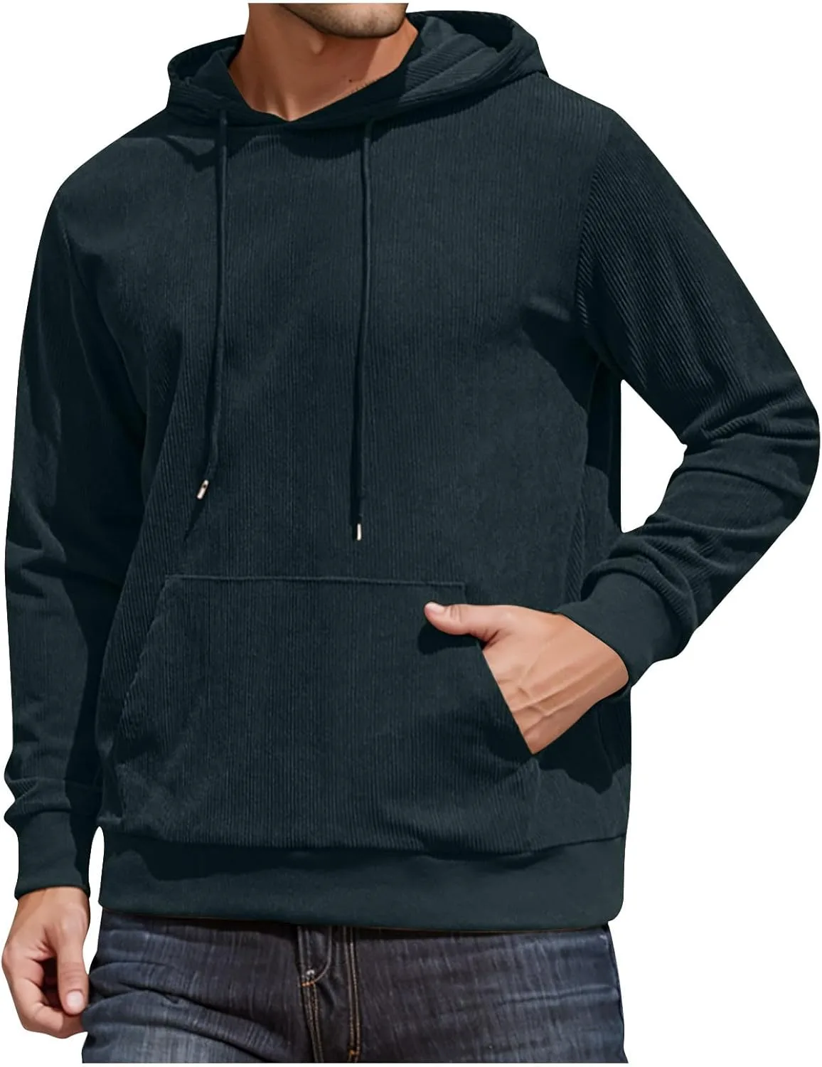 

Толстовка с капюшоном из вельвета для мужчин, с длинным рукавом и кулиской