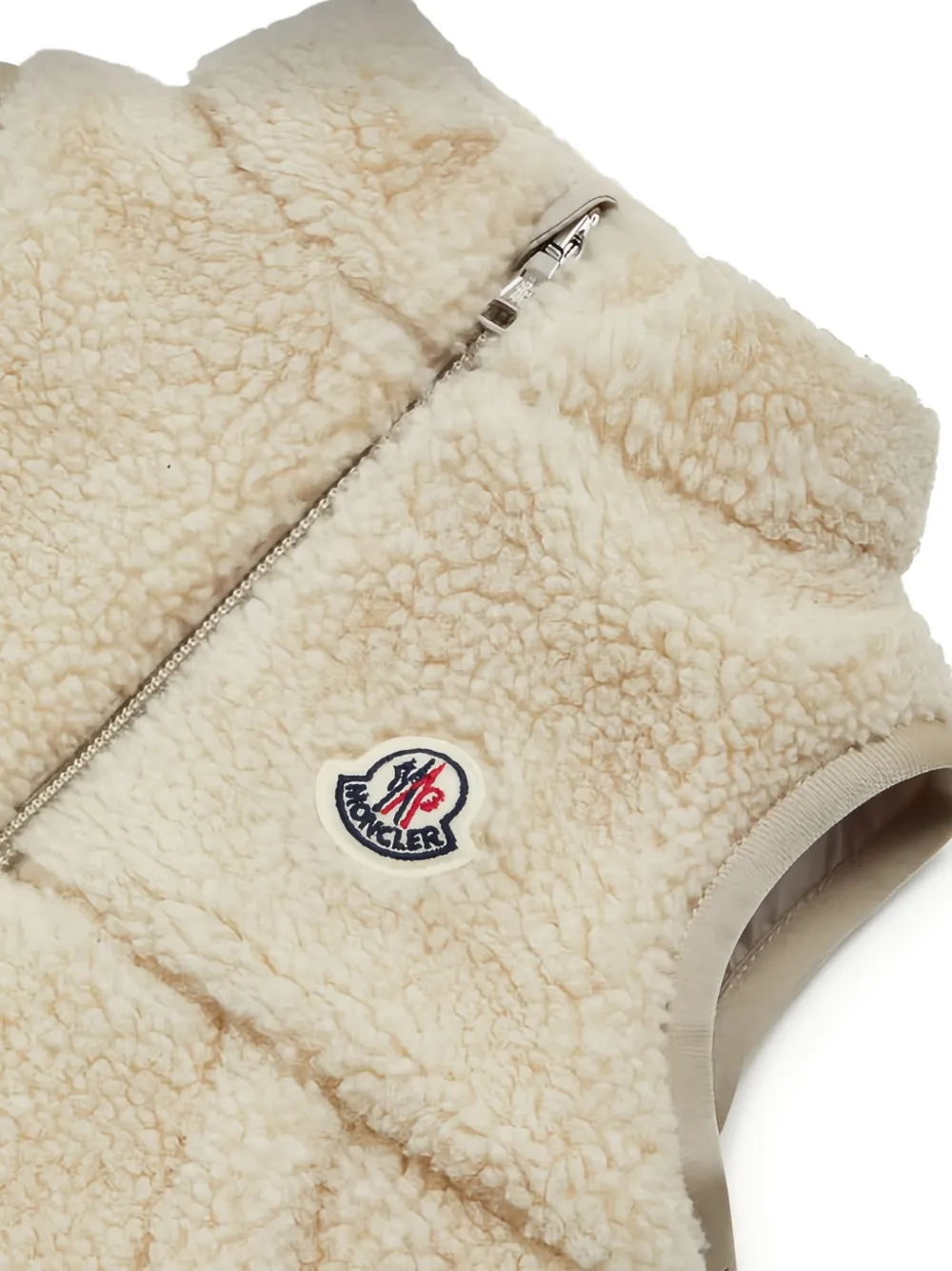 Стеганый жилет с воротником из шерпы Moncler Enfant, нейтральный — фото 3