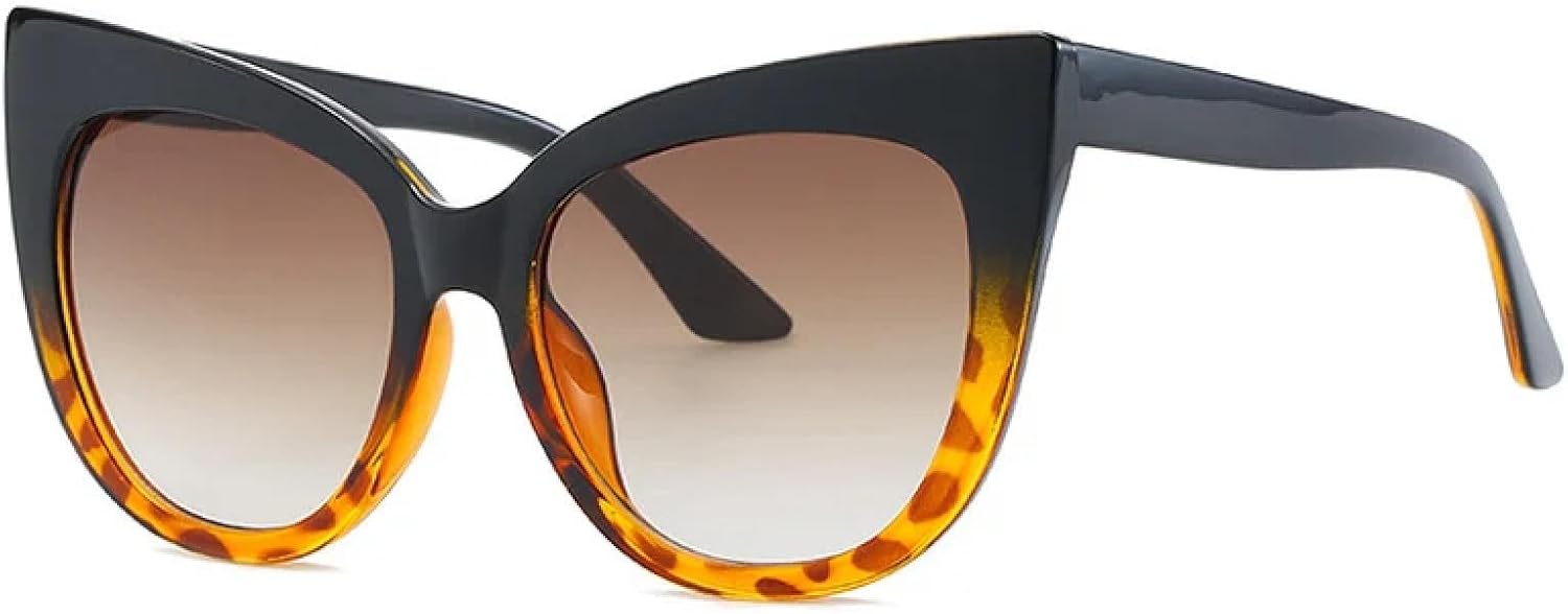 

Роскошные солнцезащитные очки для женщин, большие, в стиле «кошачий глаз», винтажные, круглые, с крупной оправой, защита от УФ-излучения UV400 для использования на открытом воздухе TVTBBVV, Black Leopard