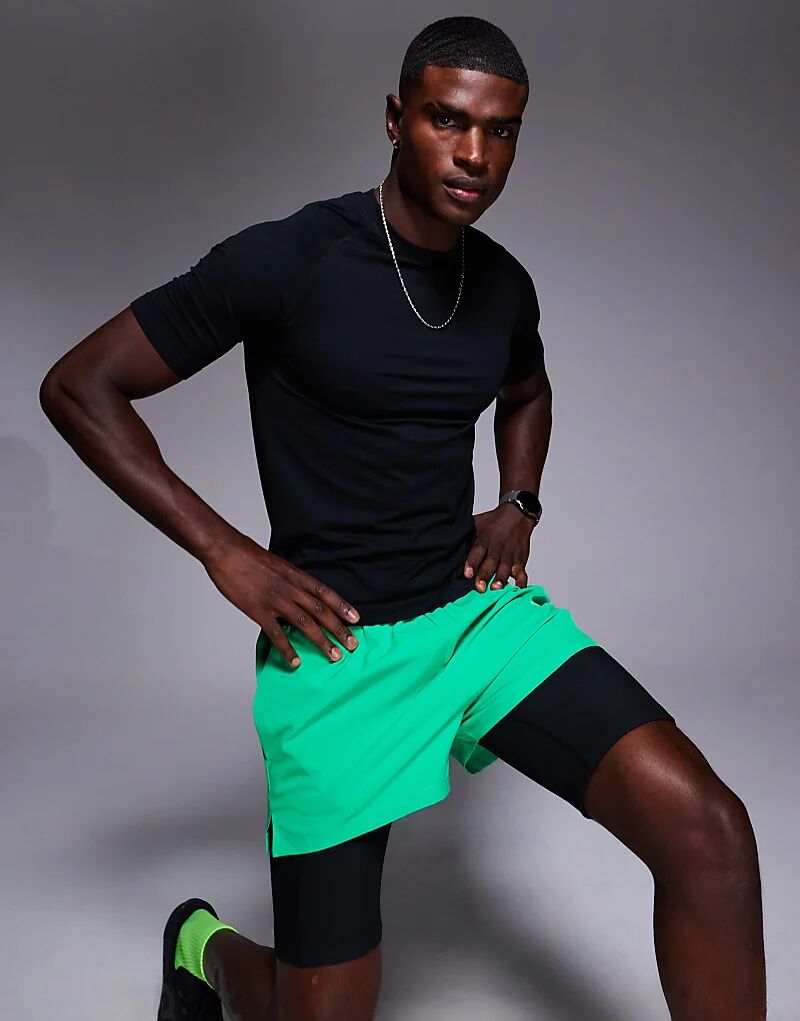 

4505 бесшовная сетчатая облегающая легкая футболка базового слоя черного цвета