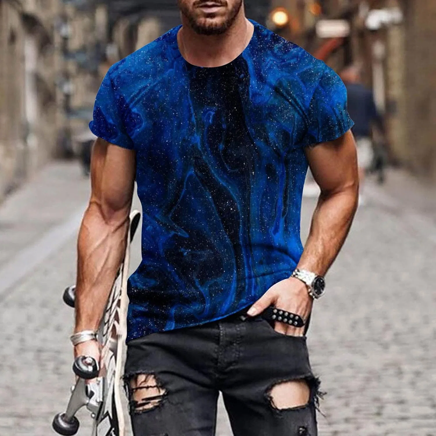 Футболка с принтом Fish Net Mesh, X-224 Dark Royal Blue — фото 2