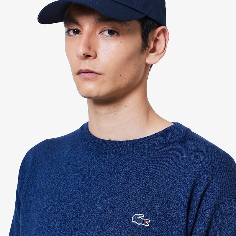Мужская повседневная трикотажная футболка Lacoste в трехцветном меланжевом исполнении, темно-синий — фото 3