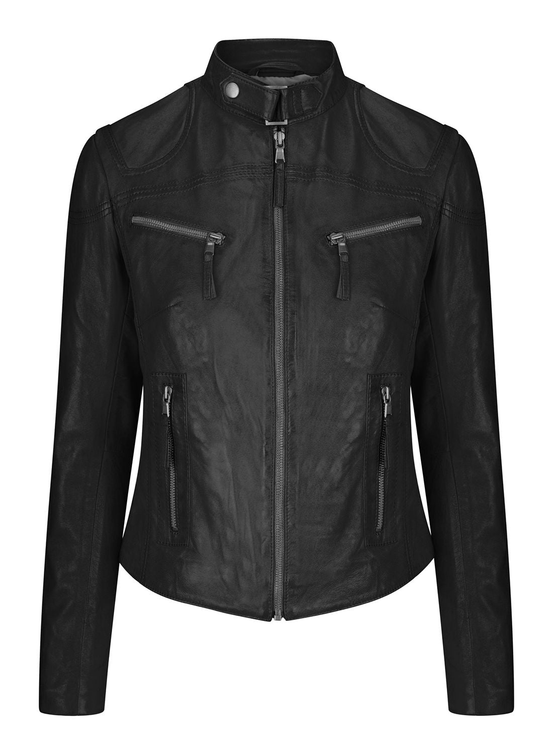 

Настоящая кожаная винтажная приталенная байкерская куртка TruClothing, черный