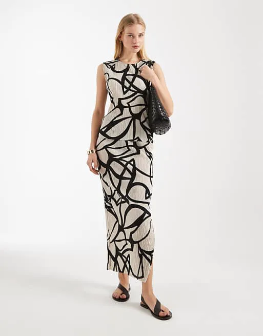 

Плиссированная макси-юбка Vero Moda с однотонным абстрактным принтом - BEIGE