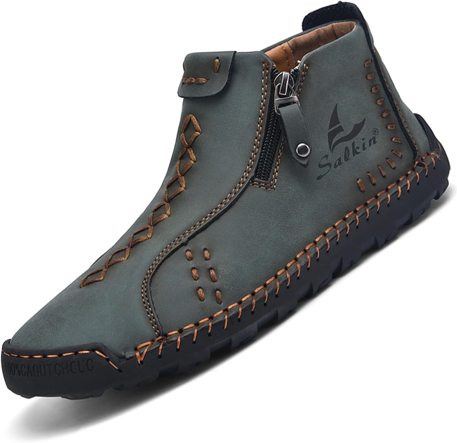 

Мужские повседневные кожаные туфли-ботинки на щиколотку Чукка, ручная работа, с боковой молнией, средние, слипоны, лоферы, модные, легкие, для ходьбы и вождения, высокие ботинки Devileyeze, темно-зеленый