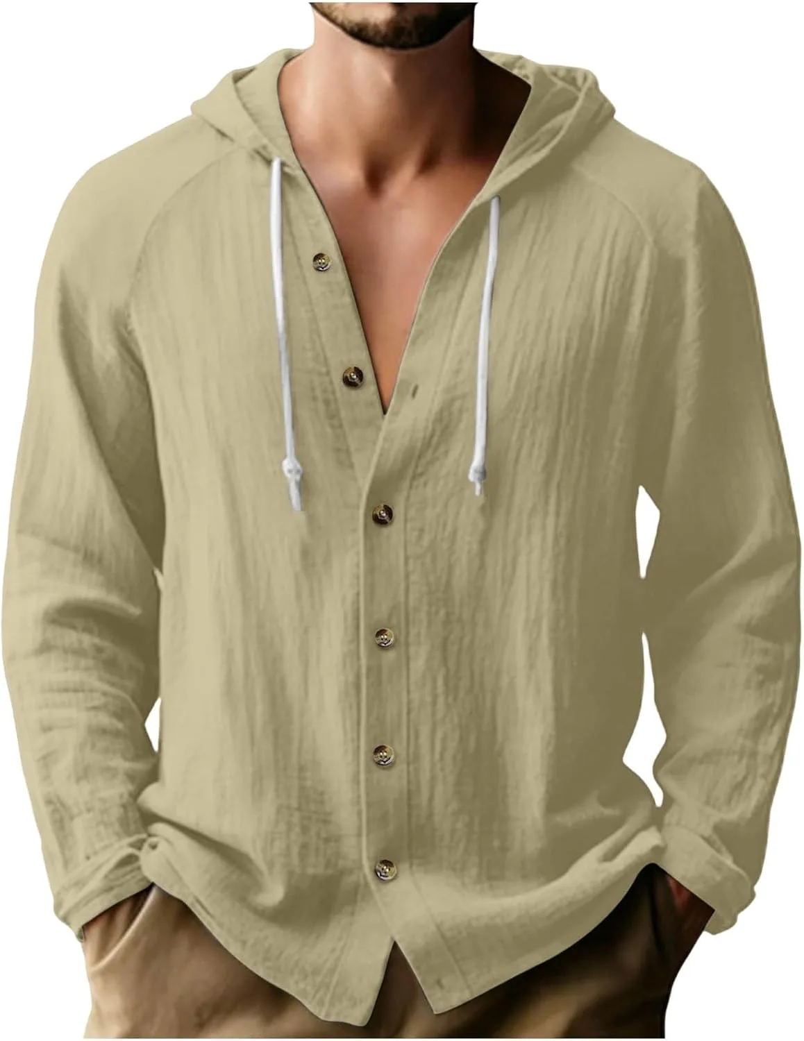 

Мужская хлопковая льняная толстовка с капюшоном и длинным рукавом