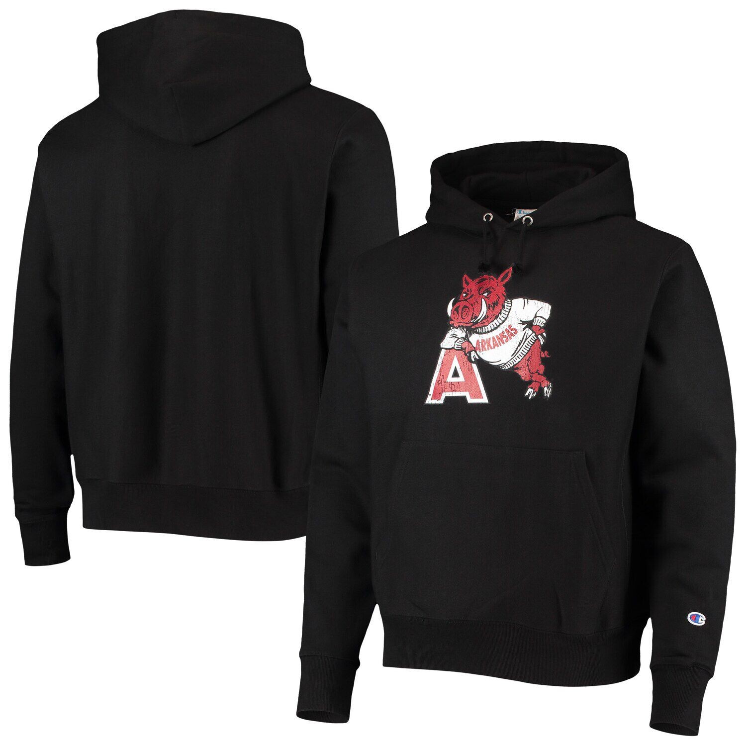 

Мужской черный пуловер с капюшоном и принтом обратного плетения Arkansas Razorbacks Vault Logo Champion