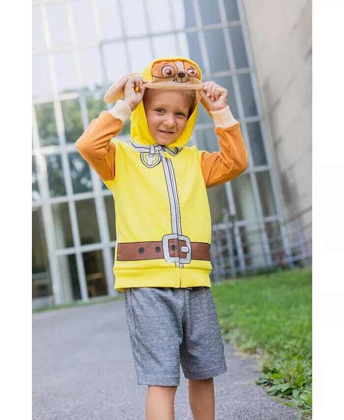 Флисовый пуловер с капюшоном на молнии для мальчиков Rubble Chase Skye Paw Patrol, желтый — фото 3