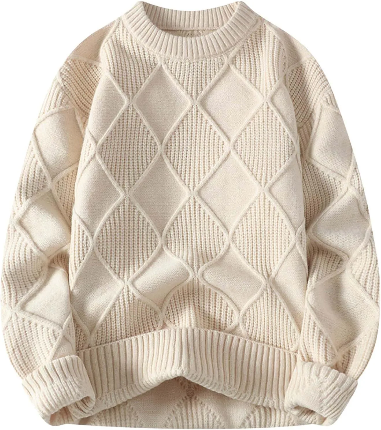 

Мужской оверсайз свитер с длинным рукавом и ромбовидной вязкой Xiaojmake