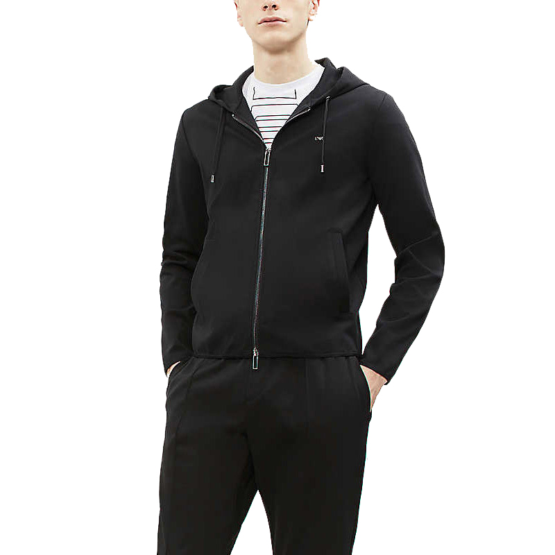 Emporio Armani Мужская толстовка с капюшоном, черная, средней высоты, кардиган — фото 4