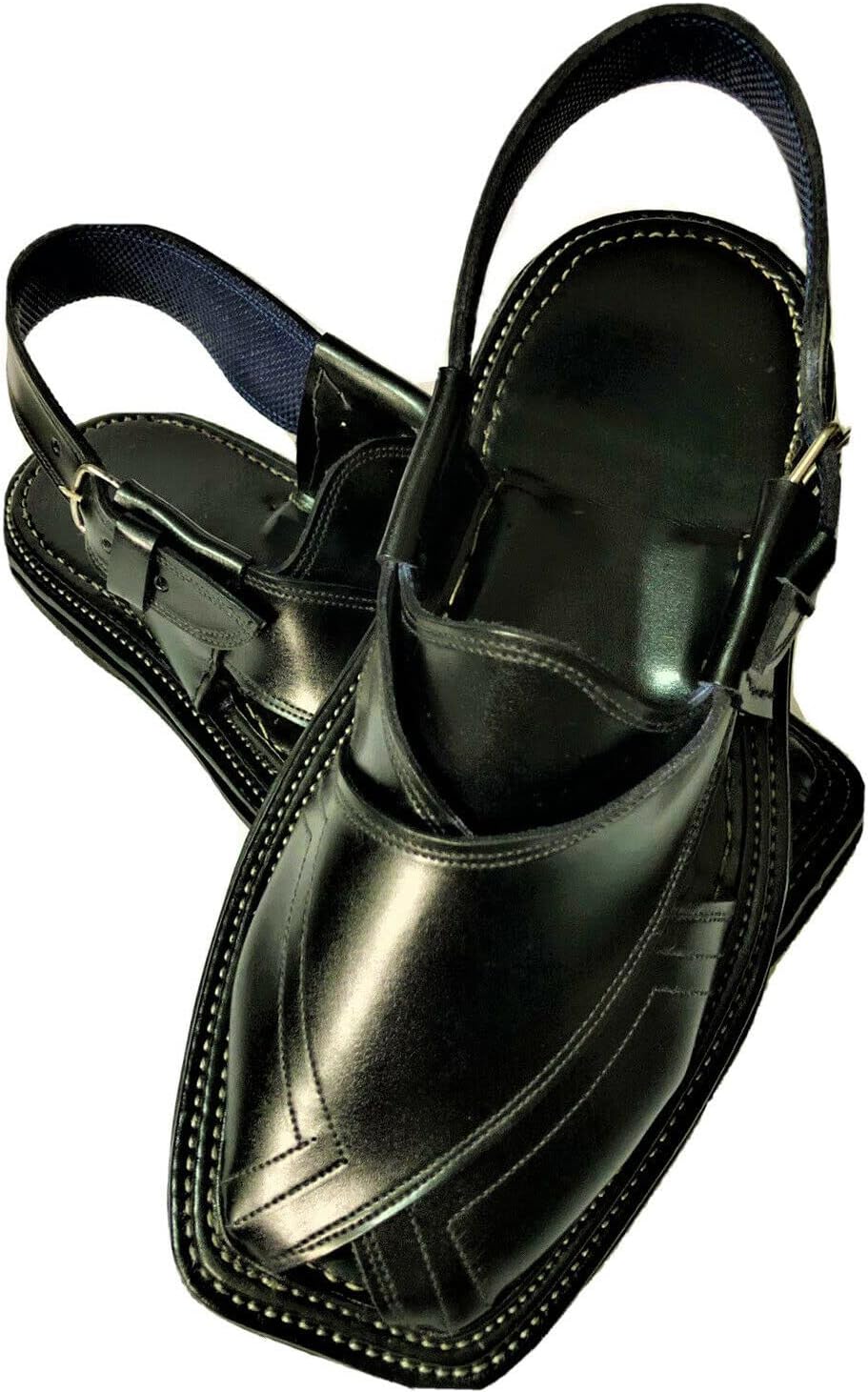 

Мужские пешаавари ручной работы кожаные сандалии/чаппалы/шлепанцы с красивым окантовочным дизайном Generic, черный