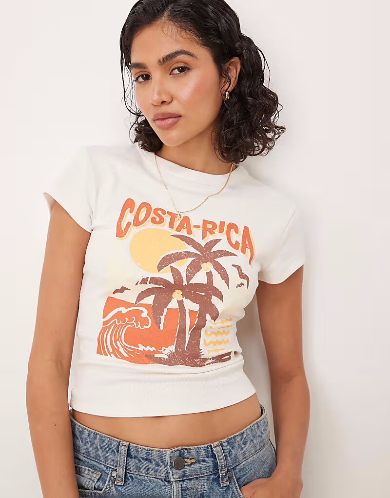 

Детская футболка ASOS DESIGN кремового цвета с изображением Коста-Рики