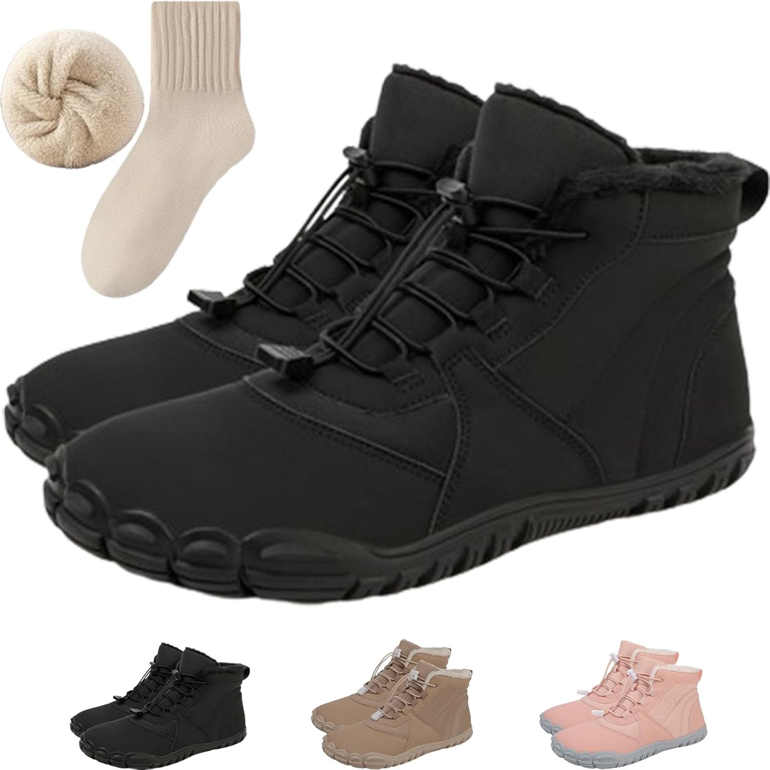 

Зимние походные ботинки для женщин и мужчин, водонепроницаемые, теплые, повседневные снежные, с нескользящей подошвой, минималистичная обувь для прогулок на открытом воздухе Generic, черный