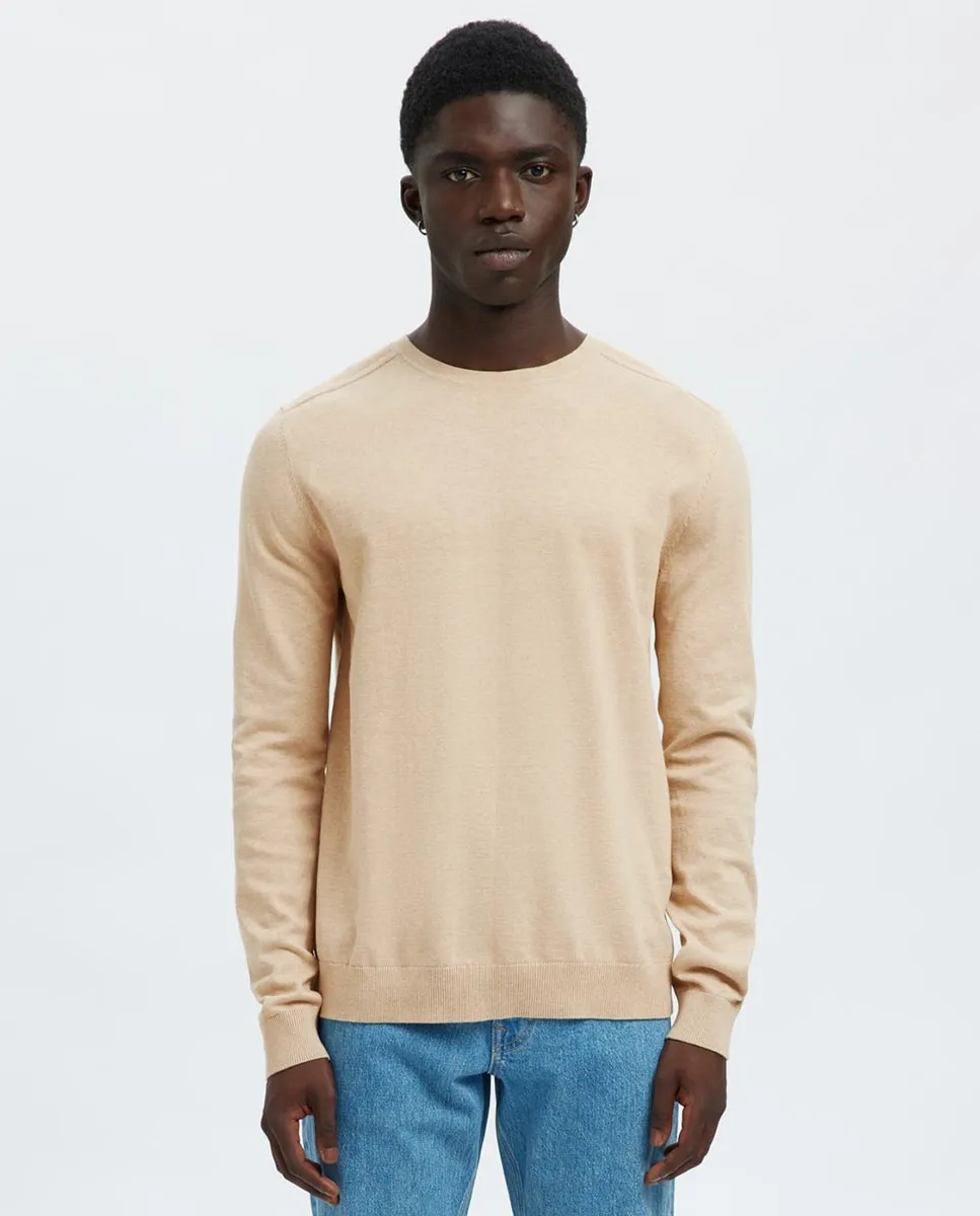 

Мужской джемпер с круглым вырезом, выполненный из органического хлопка Selected, бежевый