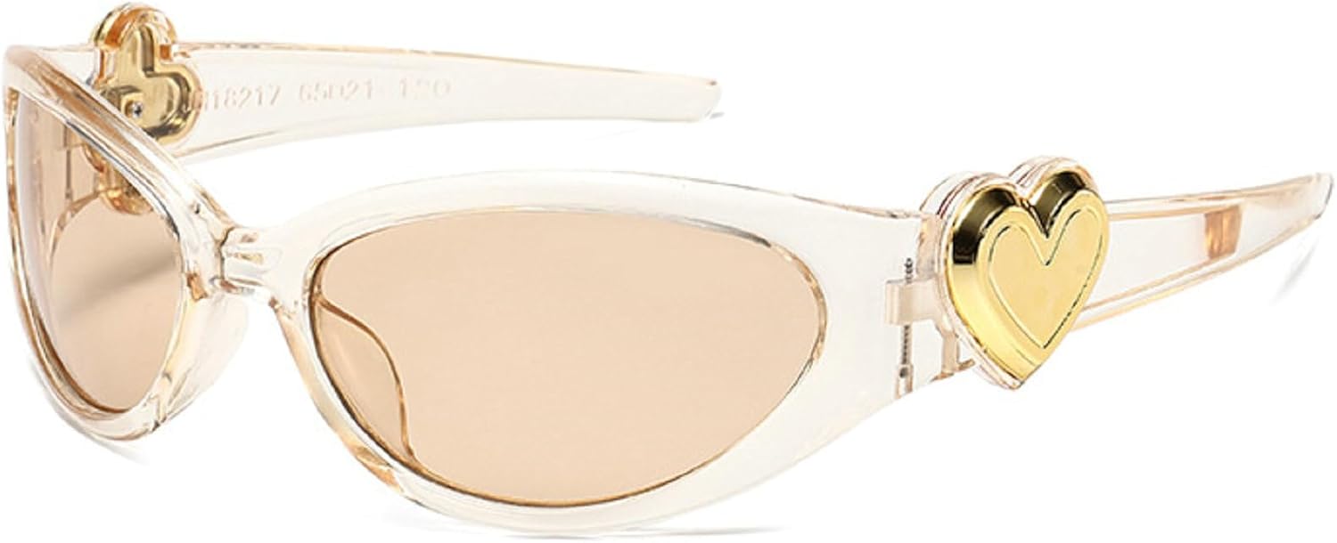 

Ретро-солнцезащитные очки в стиле Y2K, овальные, женские, модные, в форме сердца, спортивные, популярные, «кошачий глаз», женские коричневые солнцезащитные очки mincl, C5