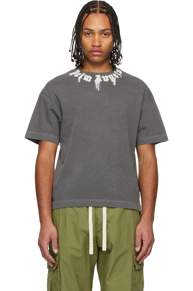 

Palm Angels Обычная футболка с логотипом на воротнике серого цвета