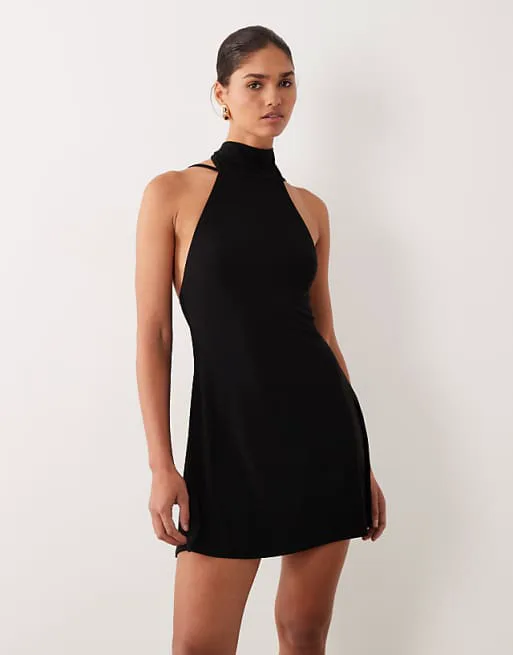 

Черное платье мини с открытой спиной и шарфом ASOS DESIGN
