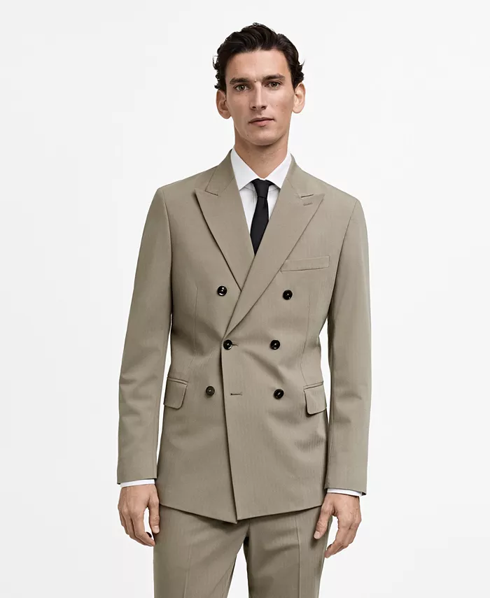 

Мужской приталенный двубортный блейзер для костюма MANGO, коричневый/бежевый