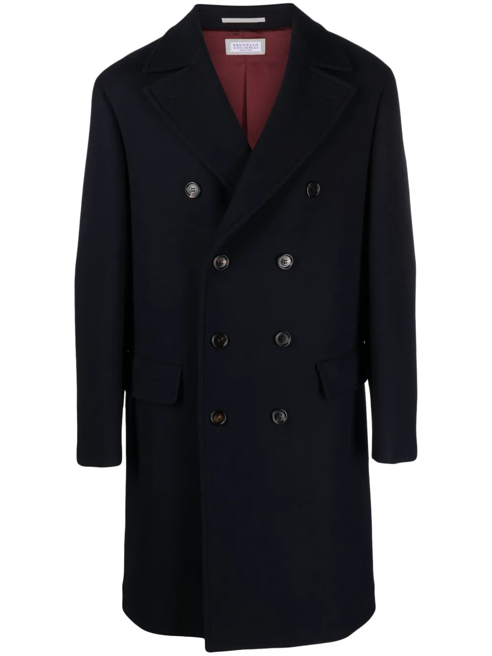 

Двубортное пальто из смесовой шерсти Brunello Cucinelli, синий
