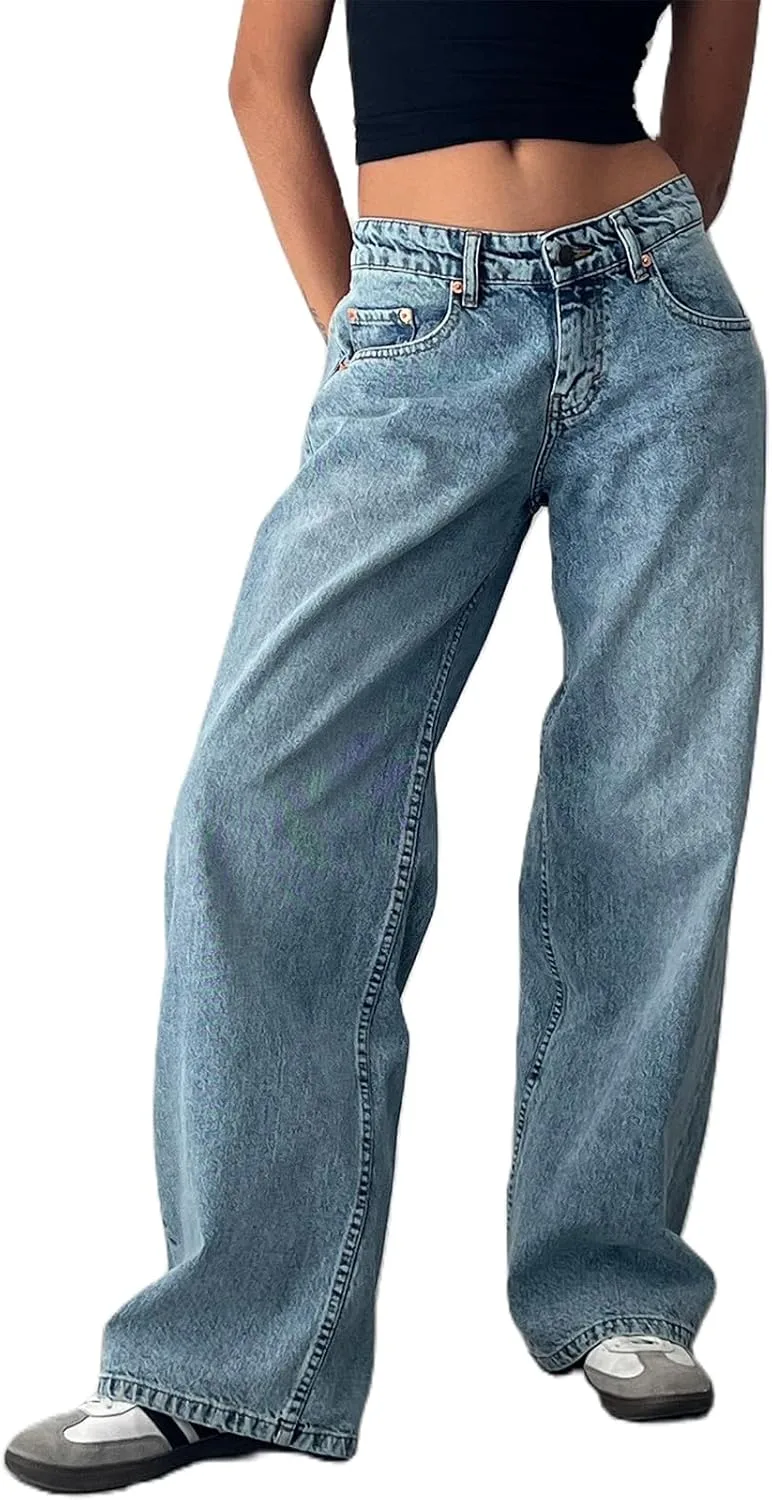 

Mxiqqpltky низкие джинсы для женщин mom jeans широкие прямые мешковатые