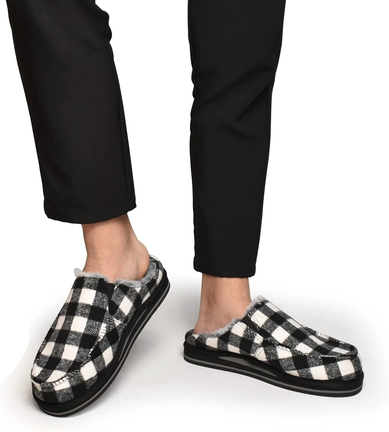 

Мужские шлепанцы ONCAI с поддержкой свода стопы, полоской, искусственным мехом, хлопковым сочетанием, высокоплотной обувной стелькой из памяти формы, теплые домашние тапочки, на ноге, для улицы и дома, резиновая подошва, размеры 7-16, черно-белы...