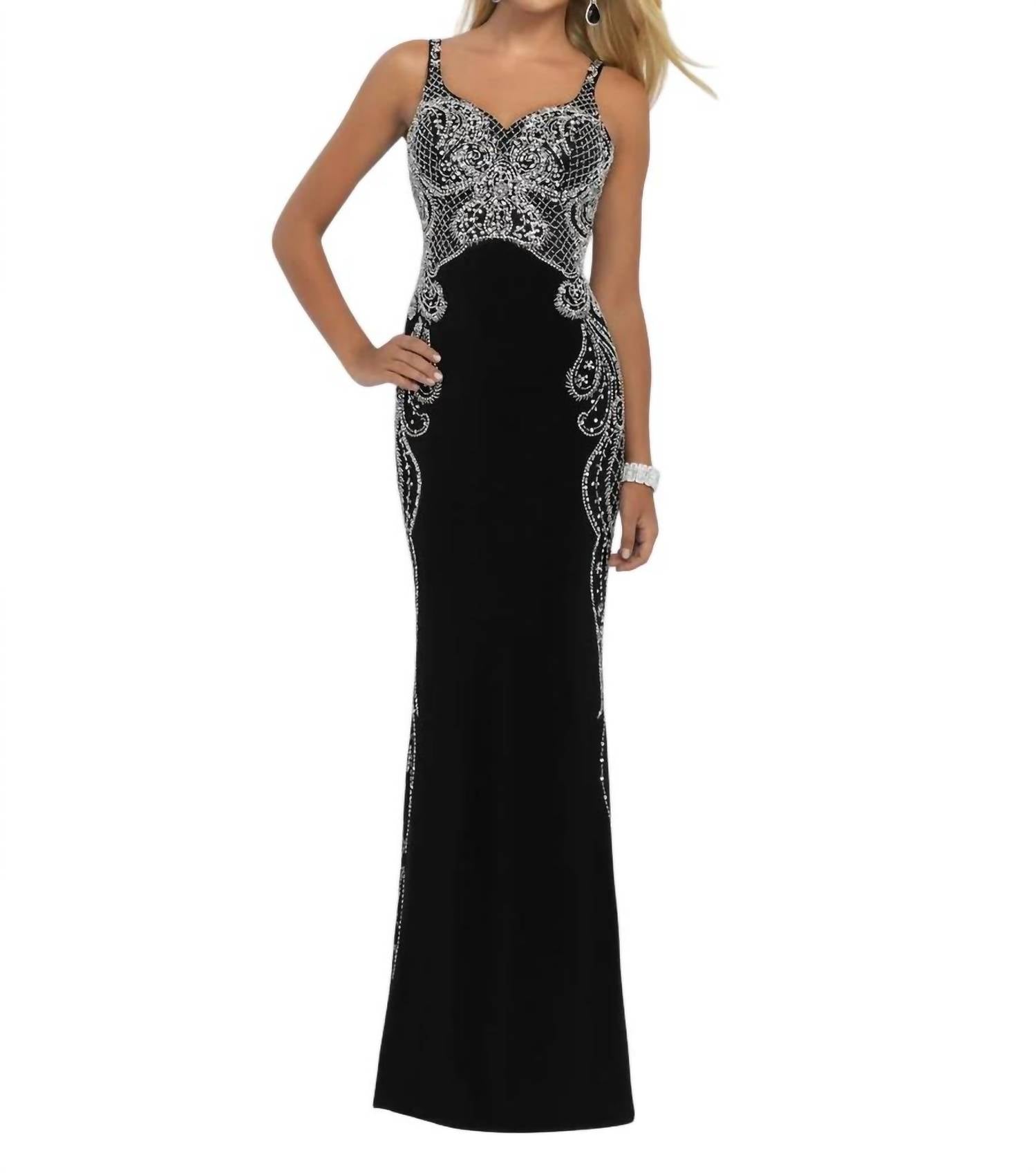 

Черное бисерное платье-футляр в пол Blush Prom