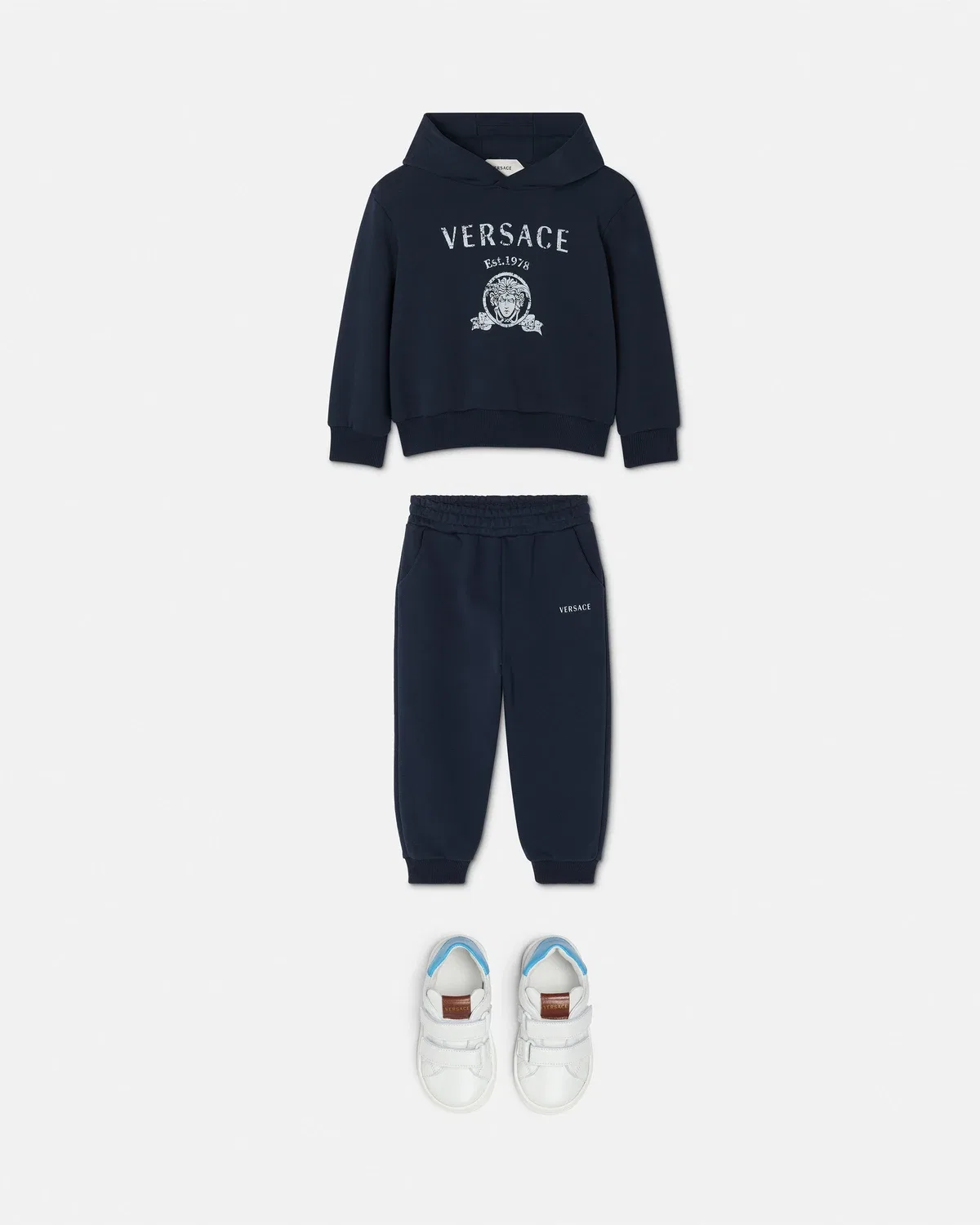 Детские спортивные штаны из хлопкового джерси с принтом VERSACE, синий — фото 2