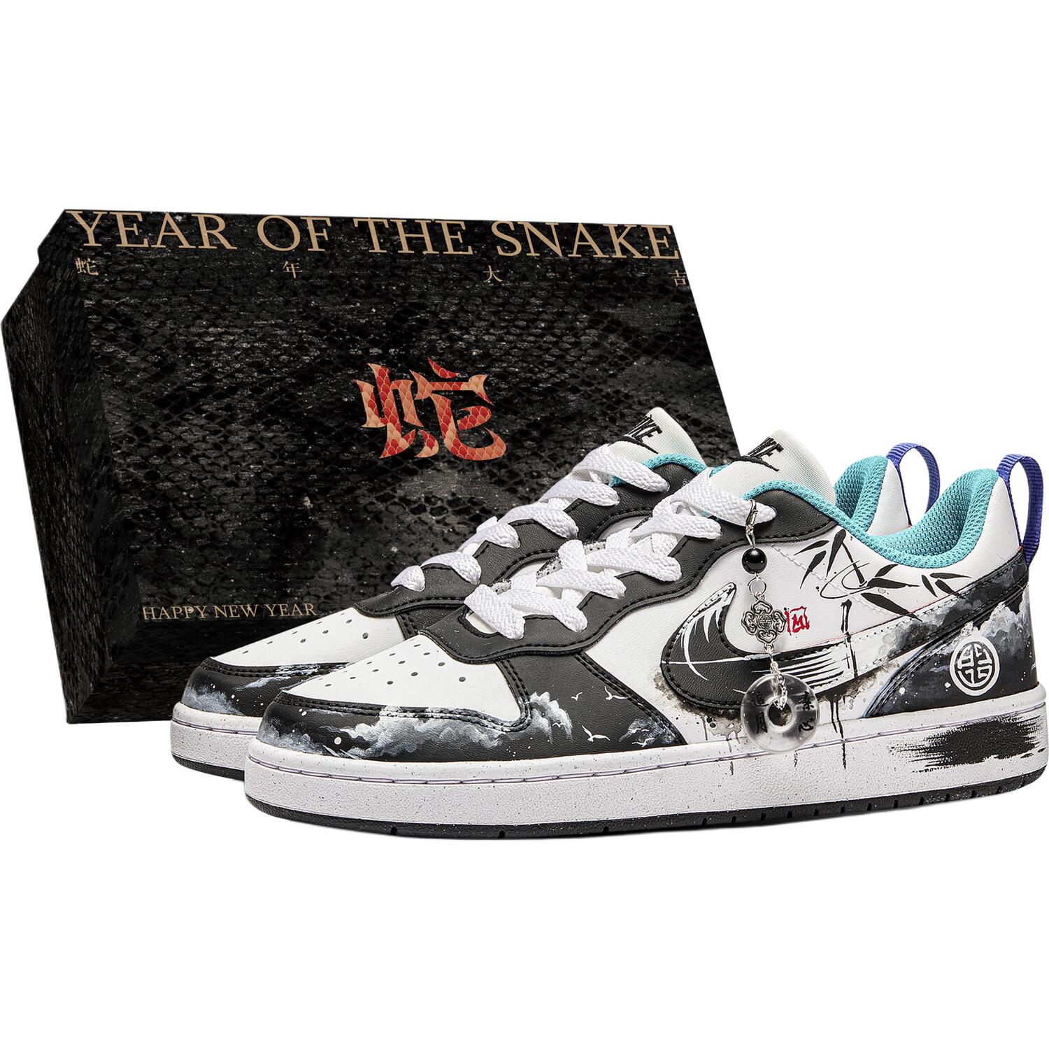 

Nike Court Borough Endless Exposure амортизация, износостойкие низкие детские скейтбординг кроссовки Black White для подростков