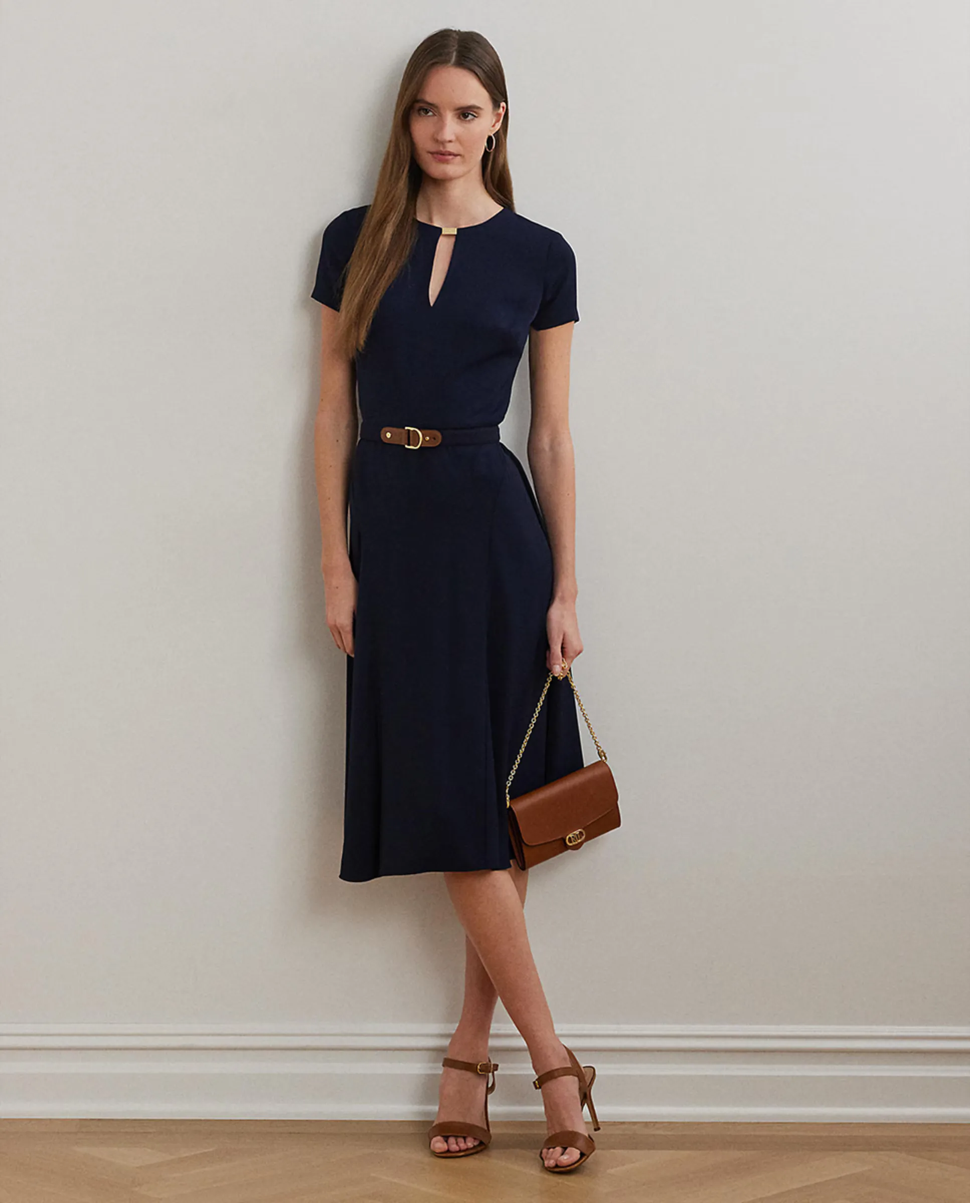

Платье из жоржета с поясом Lauren Ralph Lauren, темно-синий