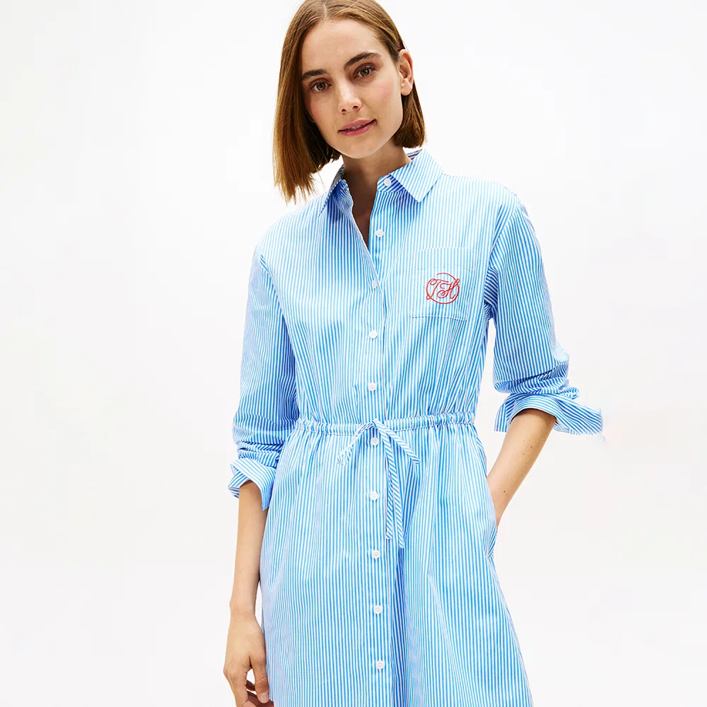 Женское расклешенное платье-рубашка из поплина небесно-голубое от Tommy Hilfiger Women