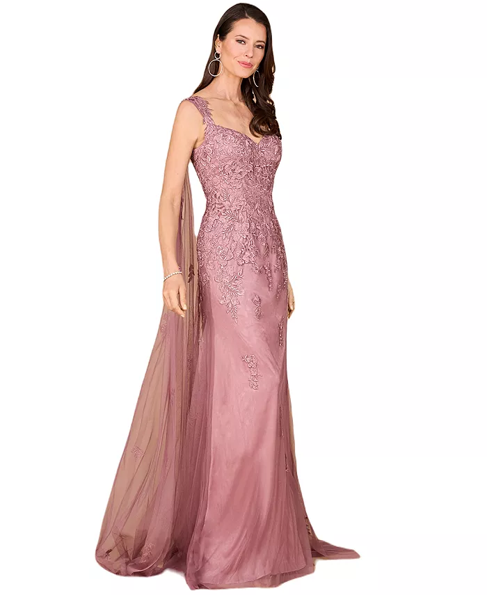 

Женское платье с вышивкой и кружевом с развевающимися пелеринами Lara, коричневый