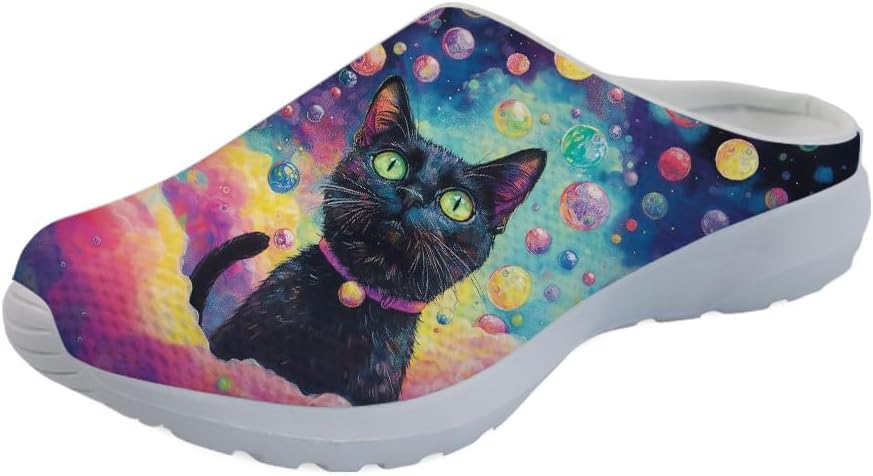 

Садовые сабо Forchrinse Rainbow Cat Star для мужчин и женщин, с поддержкой свода стопы, кроссовки-мюли для дома, работы и спортзала, Cat Galaxy Colorful Planet