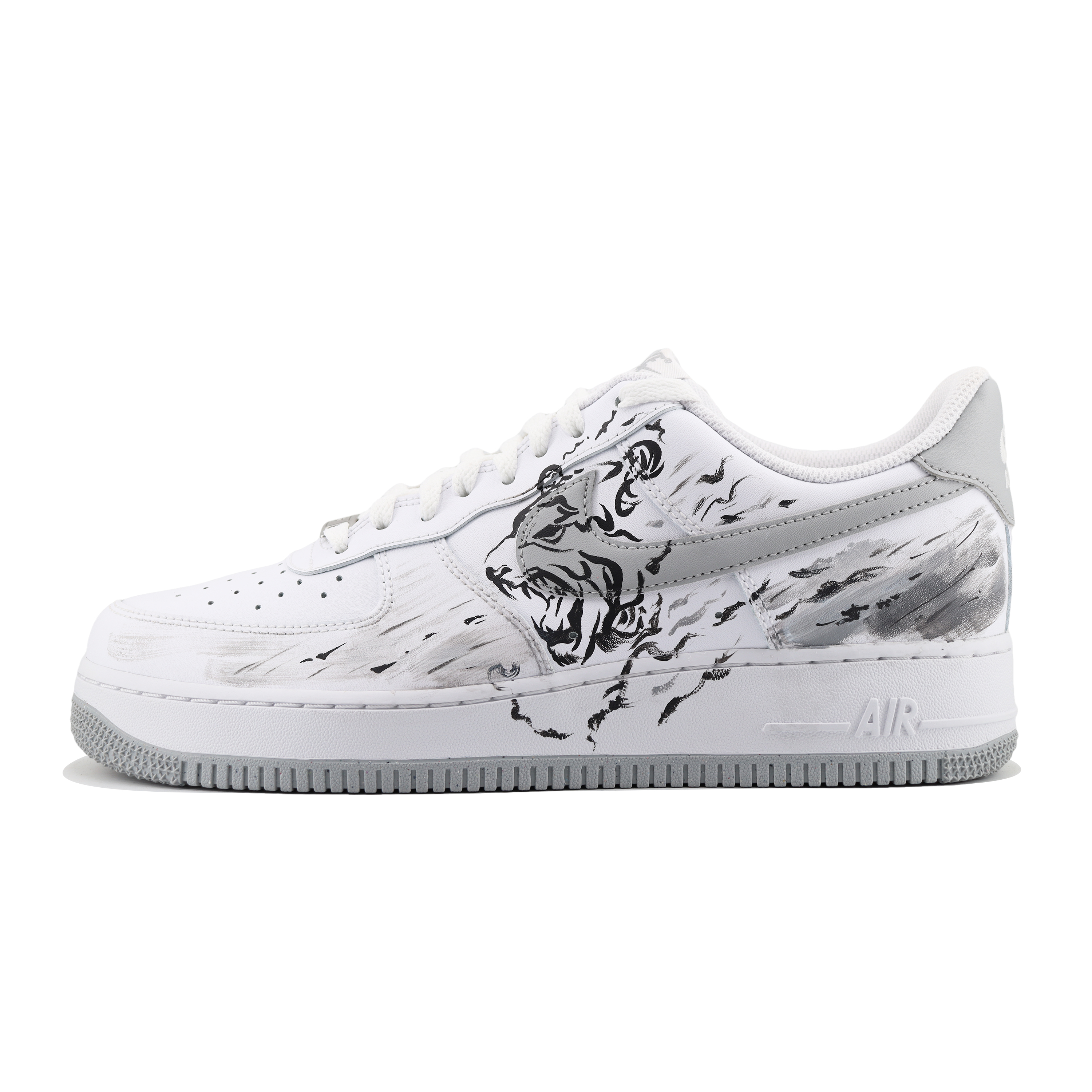 

Nike Кроссовки Air Force 1 Carp Want Pie, Mountain King, с низким верхом, противоскользящие, износостойкие, мужские, черные, белые, серые
