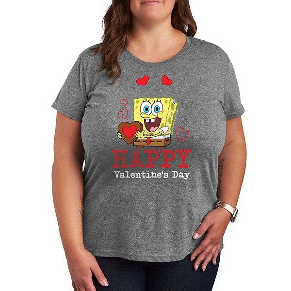 

Футболка Plus size с принтом Spongebob Squarepants Happy Valentine's Day Nickelodeon, Heather Gray