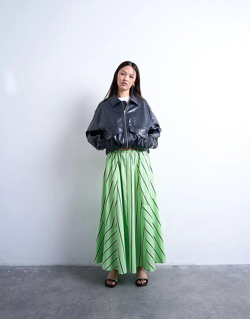 

Юбка миди из поплина Topshop с эластичной талией в зеленую и желтую полоску